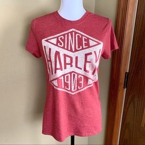 Harley Davidson Pink & White Graphic Tee, Sz Small